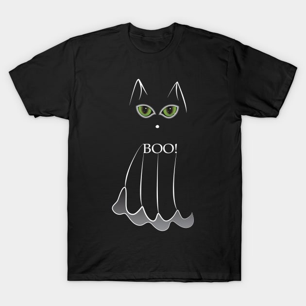 Cat ghost on black T-Shirt by PolinaPo